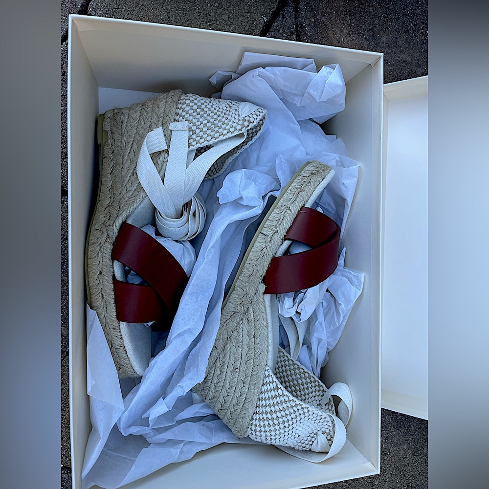 New Sezane Ilda Espadrilles with smooth tan leather & cotton laces in cream